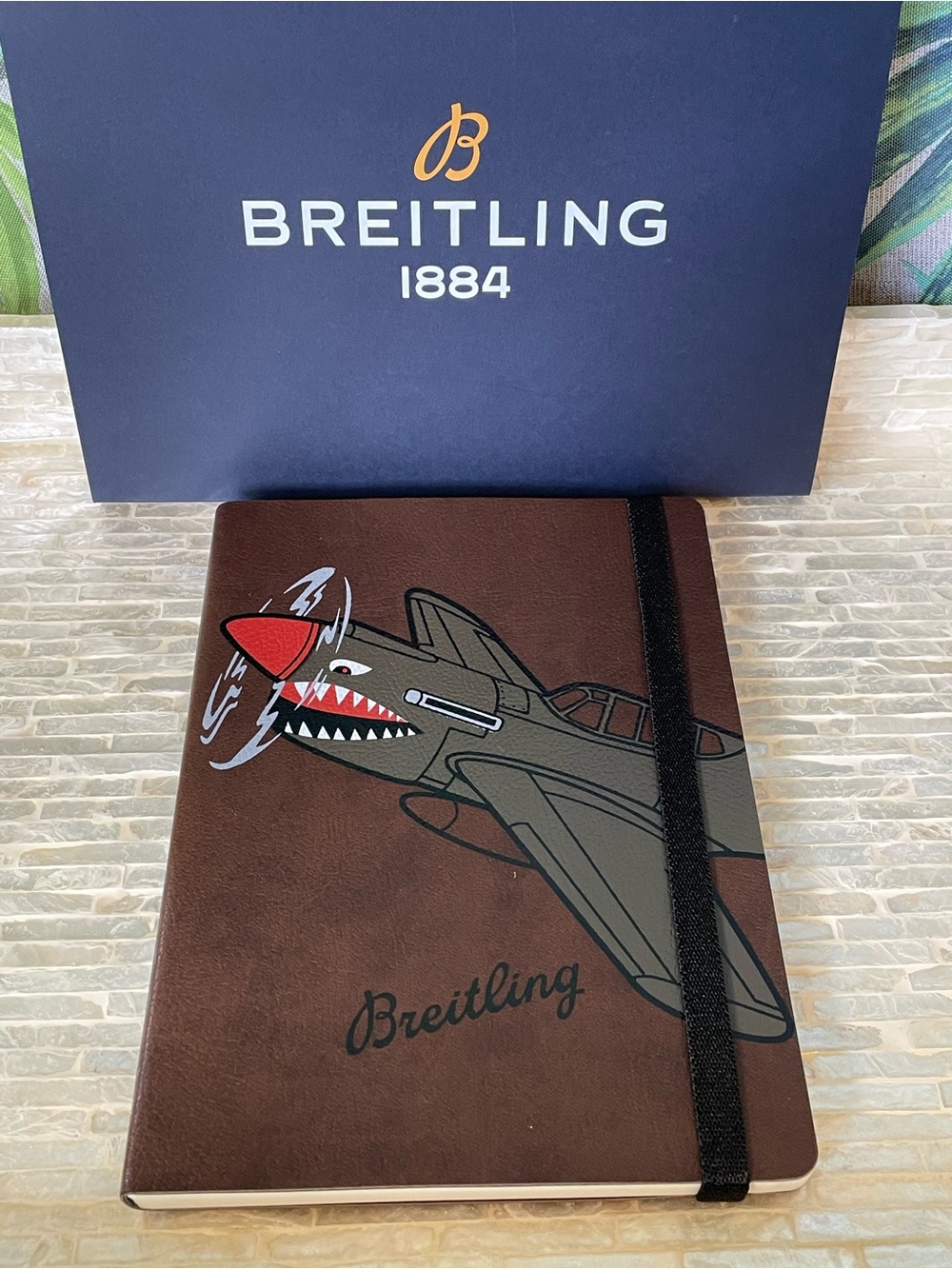 Breitling Brown Leather Notebook with Propeller Plane Graphic